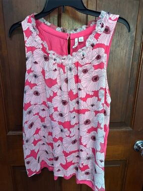 Elle Pink Floral Ruffle-Neck Tank Top